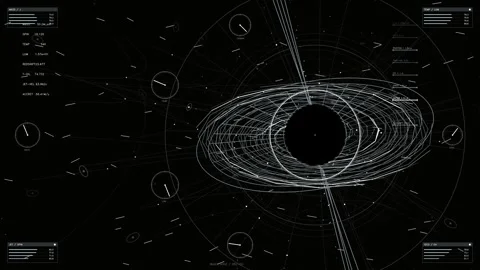 Futuristic HUD Interface Displaying Black Hole Telemetry and Astronomical D.. Stock Footage 334113505