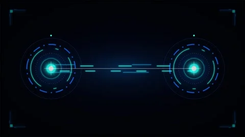 Futuristic hud interface with dual scanning targets and digital data stream.. Stock Footage 337561197