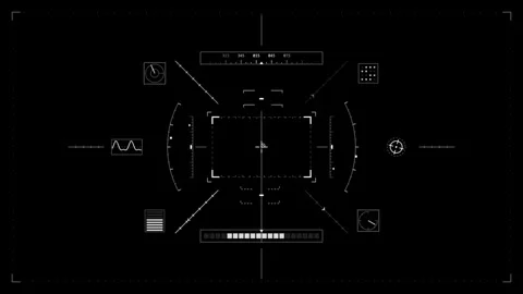 Futuristic hud interface elements display digital data on black. Cyberpunk .. Stock Footage 346616672