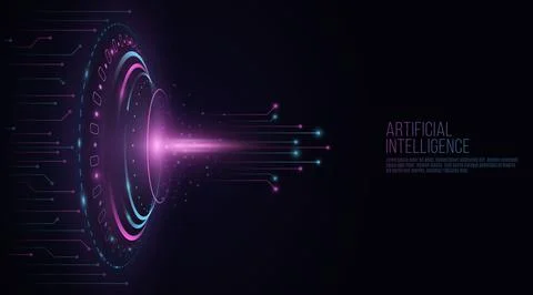 Futuristic HUD interface elements with glowing computer circuit board. Glare  Stock Illustration