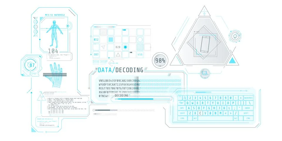 Futuristic HUD interface for entering and decoding personal data. Illustrazione stock