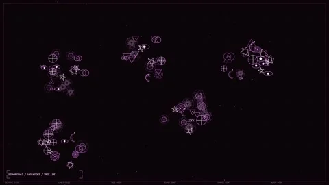 Futuristic HUD interface featuring glowing pink occult glyphs and real-time.. Stock Footage 334114086