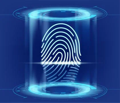 Futuristic HUD interface with fingerprint scan. Data security Stock Illustration