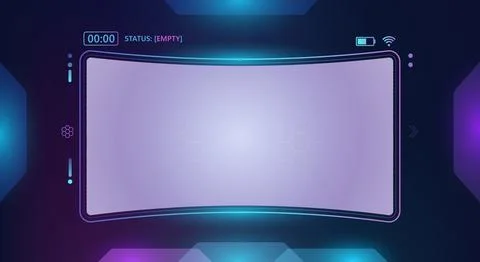 Futuristic HUD interface frame background with a curved screen, glowing neo.. Stock Illustration