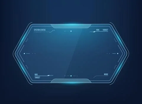 Futuristic HUD interface frame on a dark blue background. glowing neon blue.. Stockillustratie