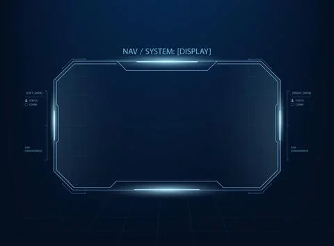 Futuristic HUD interface frame on dark blue tech background. glowing neon b.. 库存插图