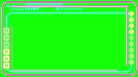 Futuristic HUD interface frame with glowing neon elements on a green screen Stock Footage 343907995