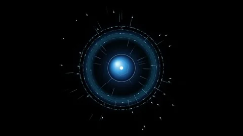 Futuristic hud interface with glowing blue light orb on black background in.. Stockbeeldmateriaal 345276838