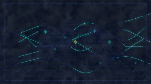 Futuristic hud interface with glowing blue digital data matrix pattern and cyber Stock Footage 346738216