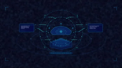 Futuristic hud interface with glowing blue digital data elements Stock Footage 347573189