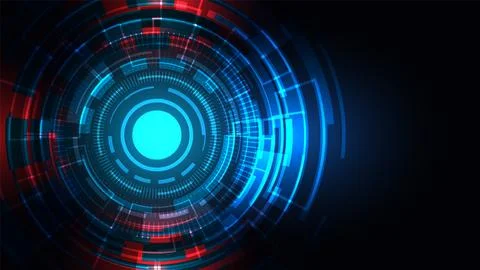 Futuristic hud interface with glowing blue and red concentric circles on a .. Stock Illustration