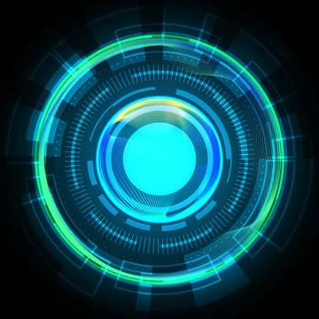 Futuristic HUD Interface with Glowing Blue and Green Concentric Circles and.. Stock Illustration