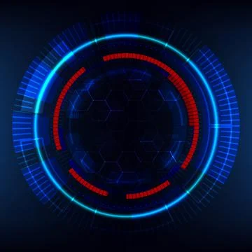 Futuristic HUD Interface with Glowing Blue Neon Rings and Red Digital Segme.. Stock Illustration