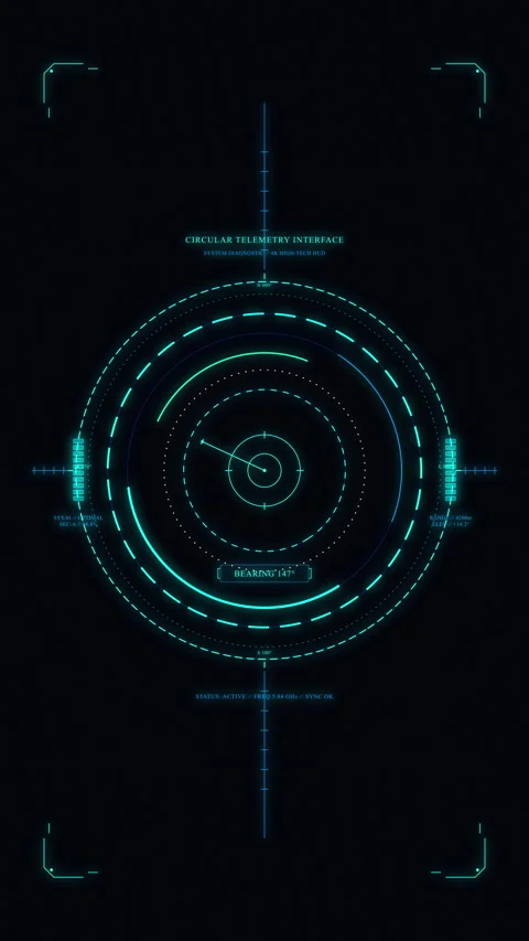 Futuristic HUD interface with glowing circles, radar scan, sci-fi elements Stock Footage 347573308