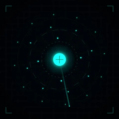 Futuristic HUD Interface with Glowing Cyan Target Reticle and Data Points Stock Footage 347259370