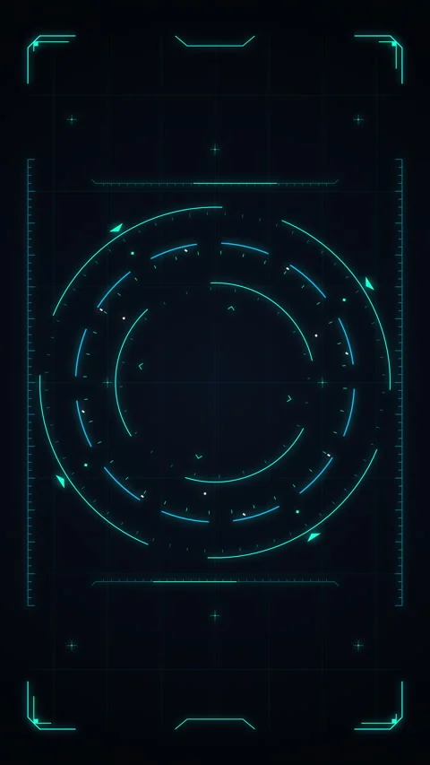 Futuristic HUD interface with glowing cyber circle and tech elements Stock Footage 347573334
