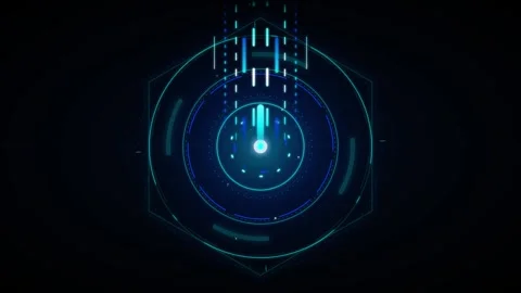 Futuristic hud interface with glowing digital data circles and scanning mot.. Stock-Footage 337561239