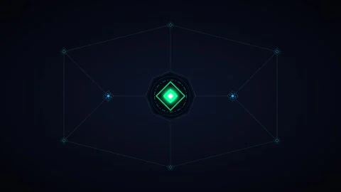 Futuristic hud interface with glowing geometric data nodes and digital netw.. Stockbeeldmateriaal 344861540