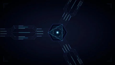 Futuristic hud interface with glowing hexagon core and digital circuitry ne.. Stock Footage 337561260