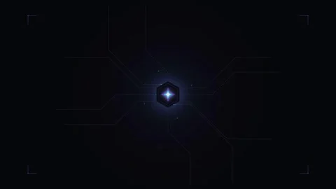 Futuristic hud interface with glowing hexagon core and digital data circuit.. Stock Footage 344861590