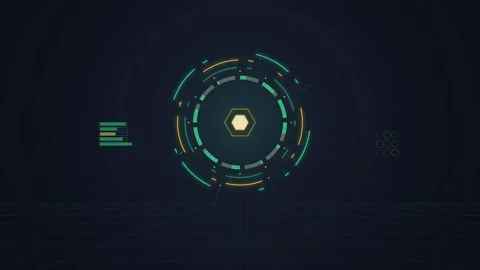 Futuristic HUD Interface Glowing Hexagon Target on Digital Data Background Stock Footage 348793062