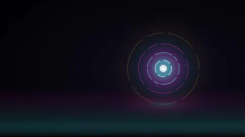 Futuristic hud interface with glowing neon circular rings and data particle.. Video stock 344860417