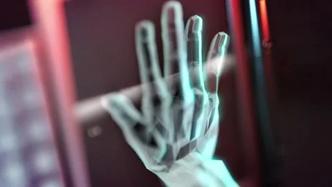 Futuristic HUD interface with hand scanner for security concept Видео 302472311