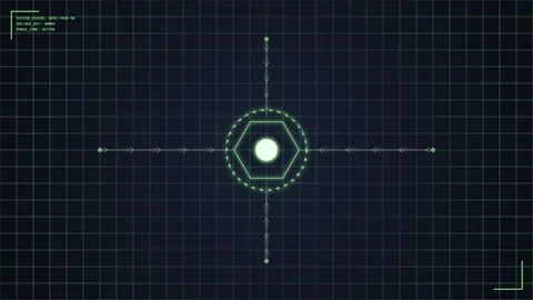 Futuristic HUD Interface with Hexagon Target and Grid - Sci-Fi Technology B.. Stock Footage 348423137