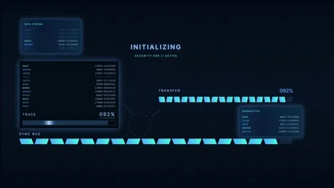 Futuristic HUD Interface Initializing Data Transfer Stock Footage 335370131