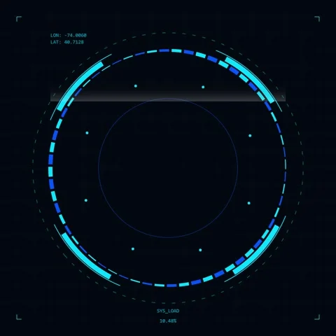 Futuristic HUD Interface Loading Screen with Global Coordinates and Radar Stock Footage 347264307