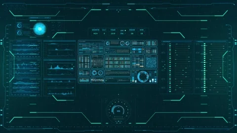 Futuristic HUD Interface Loop Animation for Sci-Fi UI and Technology Screens Stock Footage 332967724