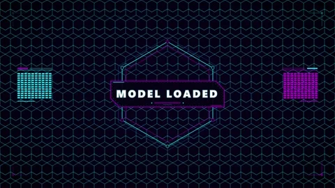 Futuristic hud interface with model loaded text overlay and hexagonal digit.. Stock Footage 337561290
