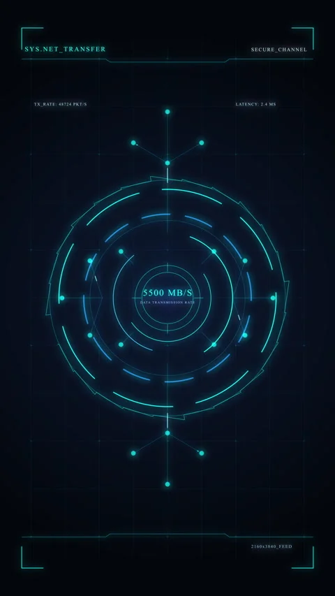 Futuristic HUD interface motion graphic with glowing cyan circles and technology Stock Footage 346738145