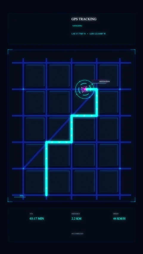 Futuristic HUD interface motion graphic featuring glowing neon blue data grid Stock Footage 347569895