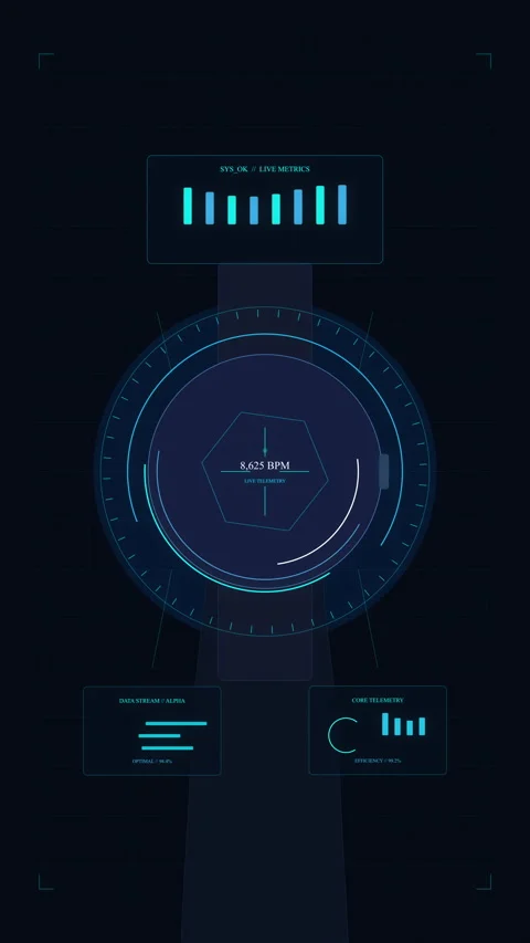 Futuristic HUD interface motion graphic with digital analytics and cyber data Stock Footage 347570250
