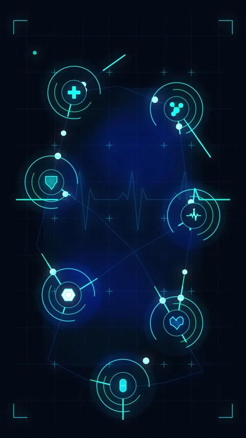 Futuristic HUD interface motion graphic with digital medical data nodes Stock Footage 347571157