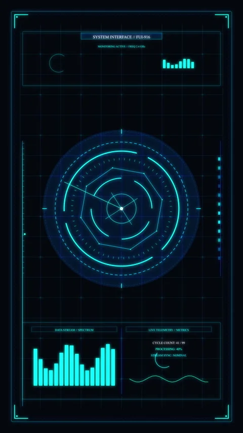 Futuristic HUD interface motion graphic with radar scanner Stock Footage 347572217