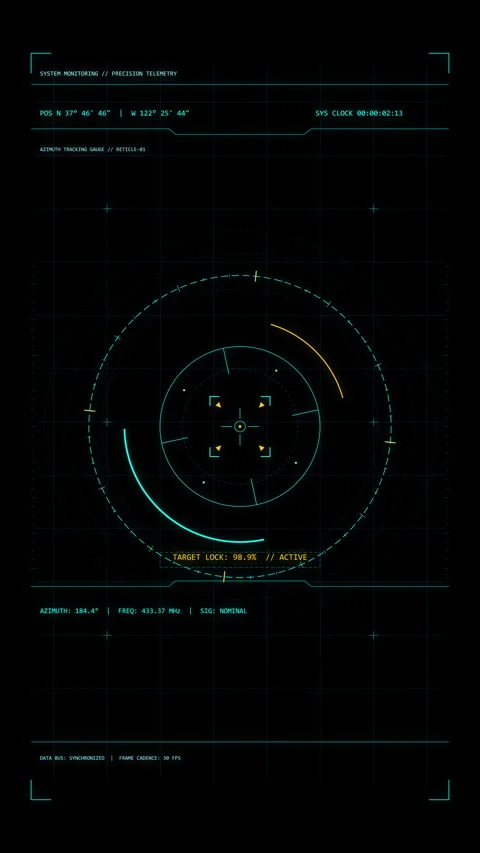 Futuristic HUD interface motion graphic with spinning radar elements Stock Footage 347572294