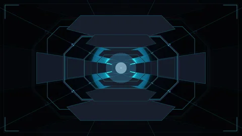 Futuristic HUD interface motion graphic featuring sci-fi tunnel elements Stock Footage 347943315