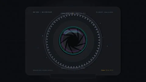 Futuristic HUD interface motion graphic with spinning mechanical camera iris Stock Footage 347943452