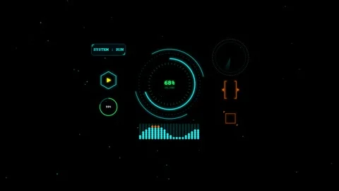 Futuristic hud interface with neon green digital data gauges on black backg.. Stock Footage 342431569