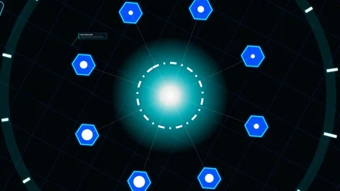 Futuristic HUD Interface With Network Nodes And Data Metrics Changing To Red Stock Footage 340601887