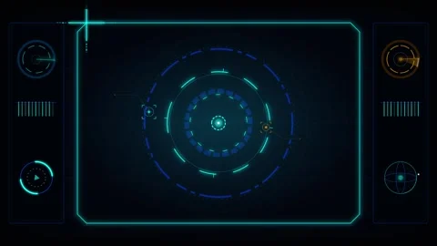 Futuristic hud interface overlay with rotating digital radar and scanning d.. Stock Footage 337561139