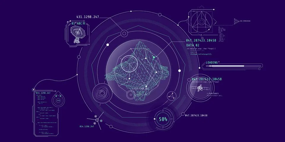 Futuristic HUD interface for planetary geological exploration. Stock Illustration