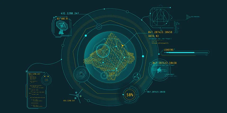 Futuristic HUD interface for planetary geological exploration. Illustrazione stock
