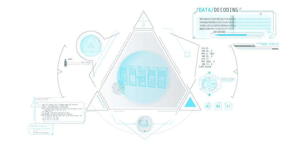 Futuristic HUD interface for processing server data. Illustration