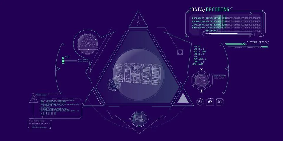 Futuristic HUD interface for processing server data. Illustration