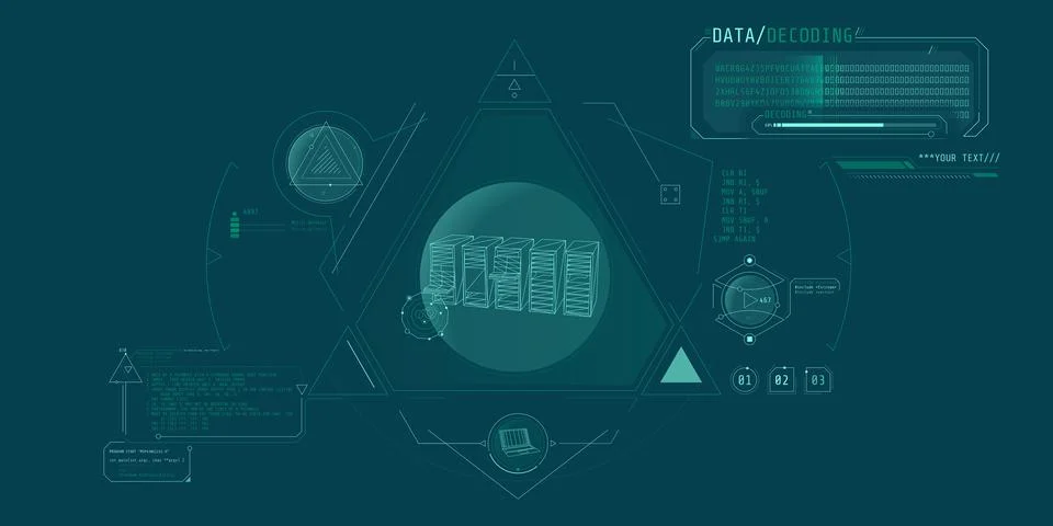 Futuristic HUD interface for processing server data. Illustration