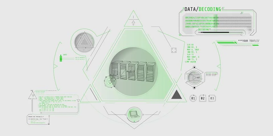 Futuristic HUD interface for processing server data. Illustration