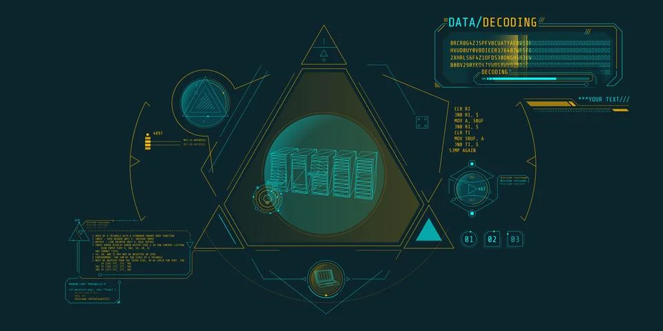Futuristic HUD interface for processing server data. Illustration